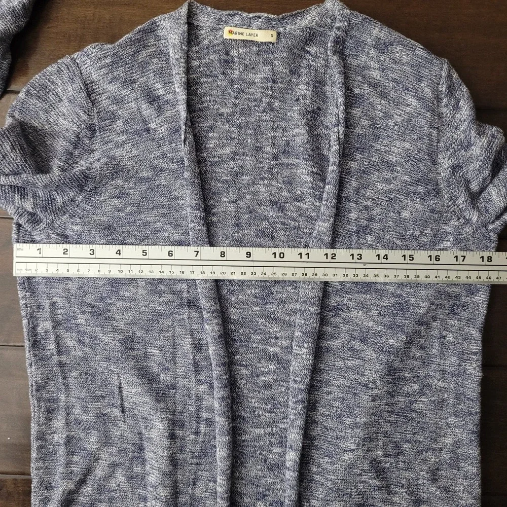 Marine Layer Womens Blue Marled Cotton Open Front Cardigan Sweater Pockets Small